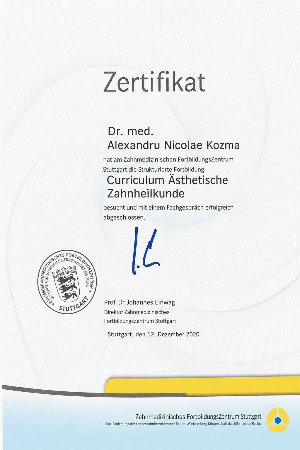 Fortbildungsurkunde 8 von 17 — eingescanntes Zertifikat
